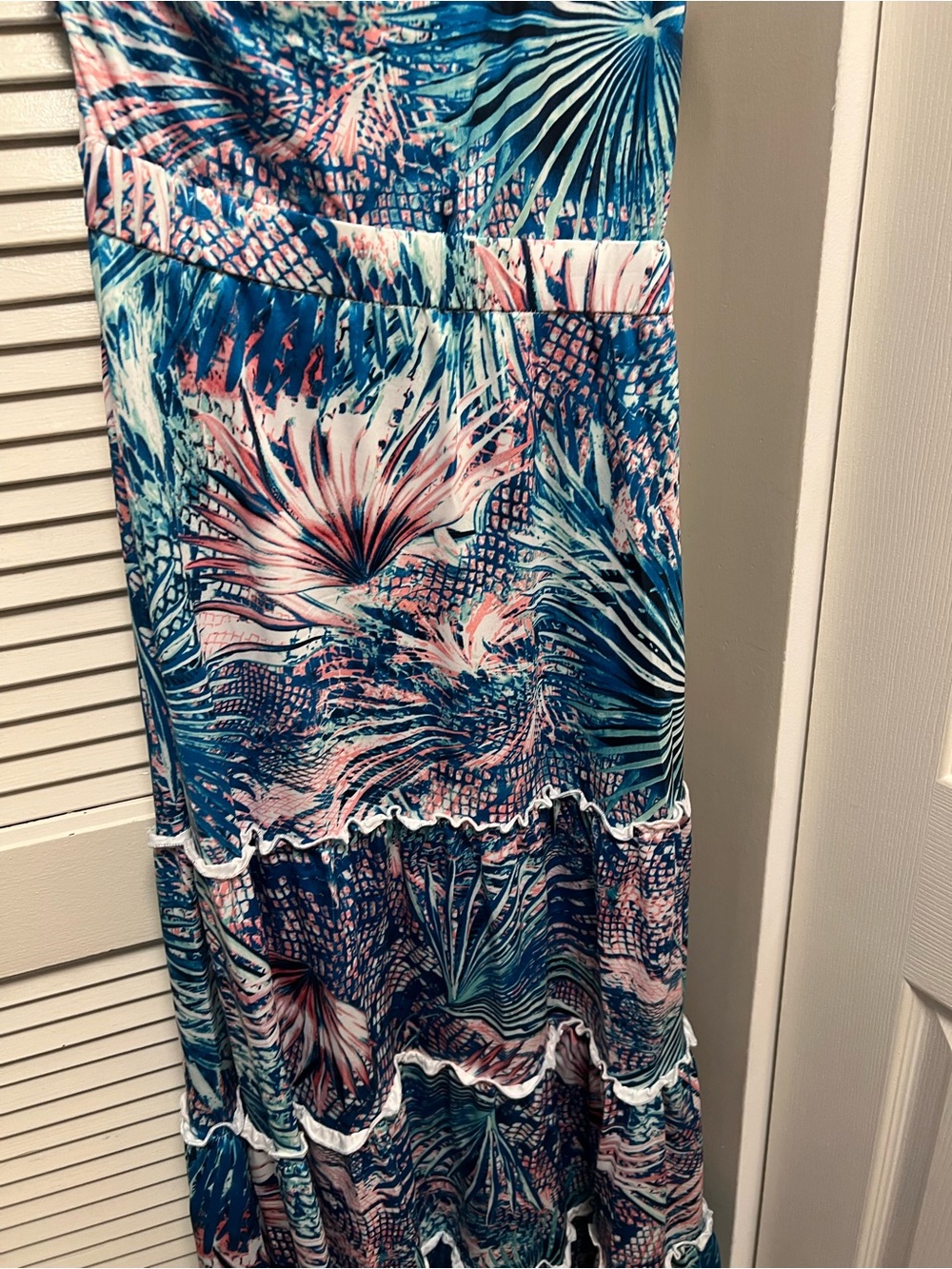 Tropical Blue and Pink Tiered Maxi Dress